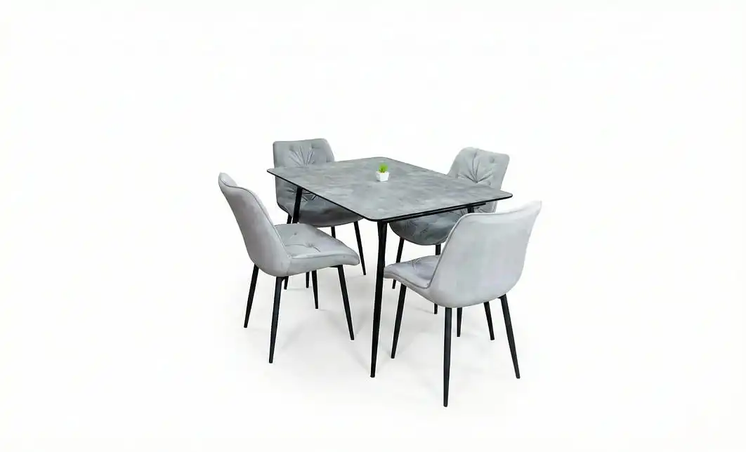 Set Masă Living Extensibilă KJT546 Gri cu 4 Scaune Tapițate KJC0357 Gri 1