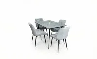 Set Masă Living Extensibilă KJT546 Gri cu 4 Scaune Tapițate KJC0357 Gri
