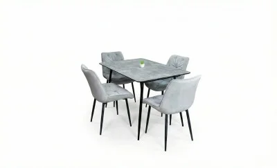 Set Masă Living Extensibilă KJT546 Gri cu 4 Scaune Tapițate KJC0357 Gri