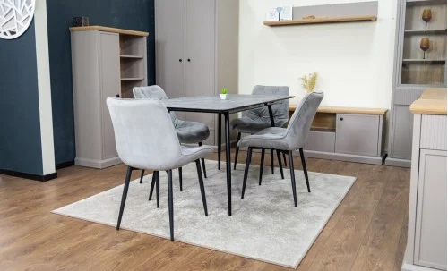 Set Masă Living Extensibilă KJT546 Gri cu 4 Scaune Tapițate KJC0357 Gri