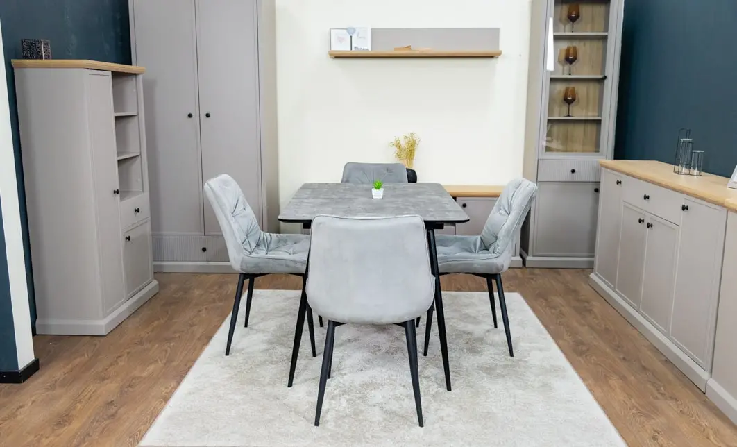 Set Masă Living Extensibilă KJT546 Gri cu 4 Scaune Tapițate KJC0357 Gri 5