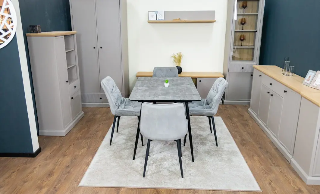 Set Masă Living Extensibilă KJT546 Gri cu 4 Scaune Tapițate KJC0357 Gri 6