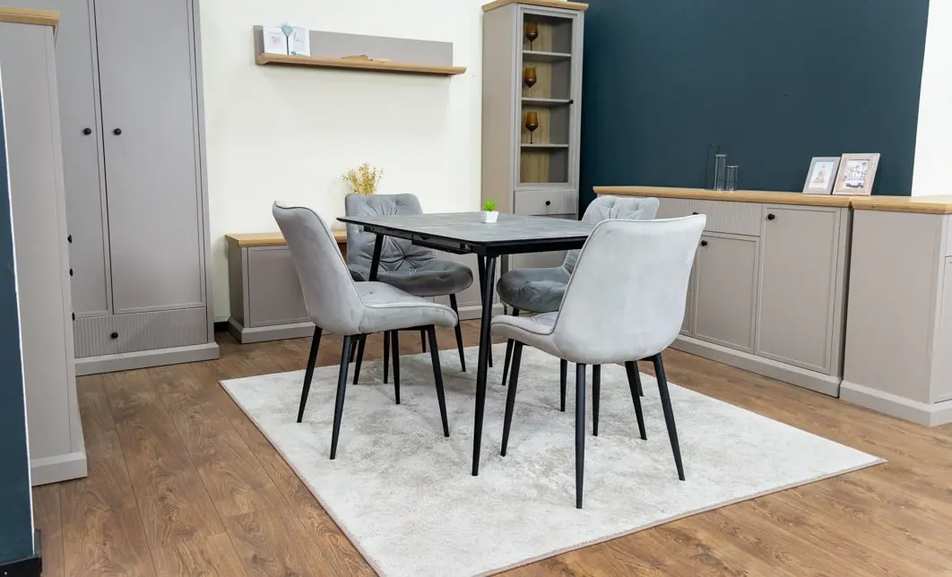 Set Masă Living Extensibilă KJT546 Gri cu 4 Scaune Tapițate KJC0357 Gri 8