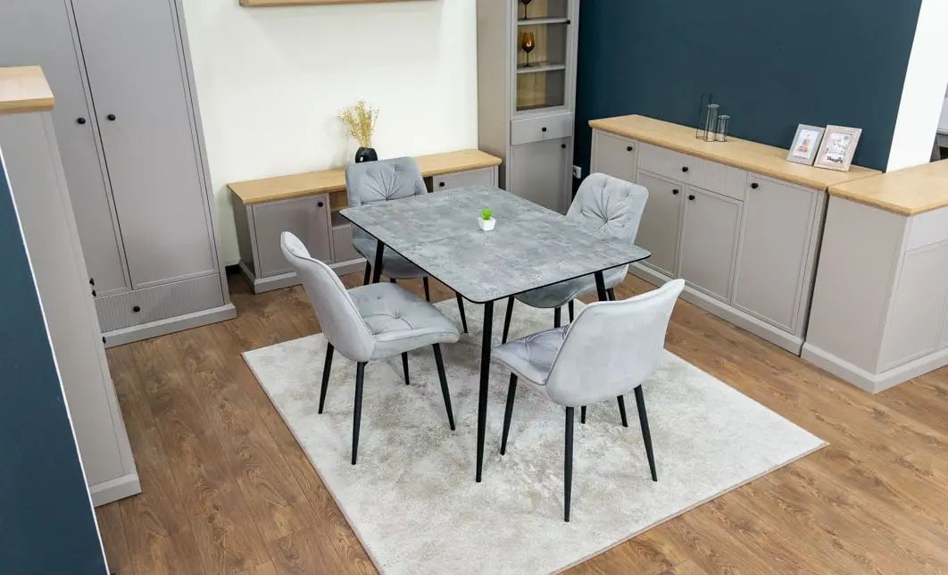 Set Masă Living Extensibilă KJT546 Gri cu 4 Scaune Tapițate KJC0357 Gri 9