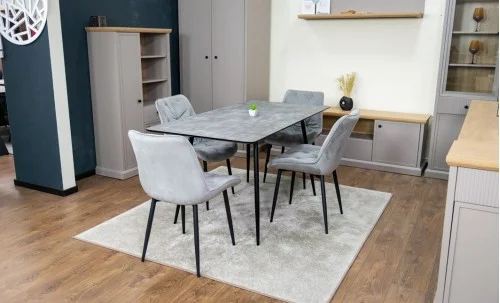 Set Masă Living Extensibilă KJT546 Gri cu 4 Scaune Tapițate KJC0357 Gri