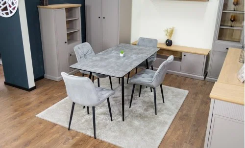Set Masă Living Extensibilă KJT546 Gri cu 4 Scaune Tapițate KJC0357 Gri