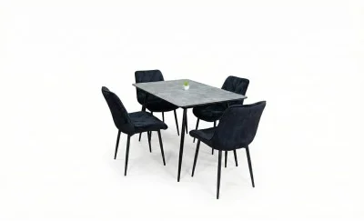 Set Masă Living Extensibilă KJT546 Gri cu 4 Scaune Tapițate KJC0357 Negre