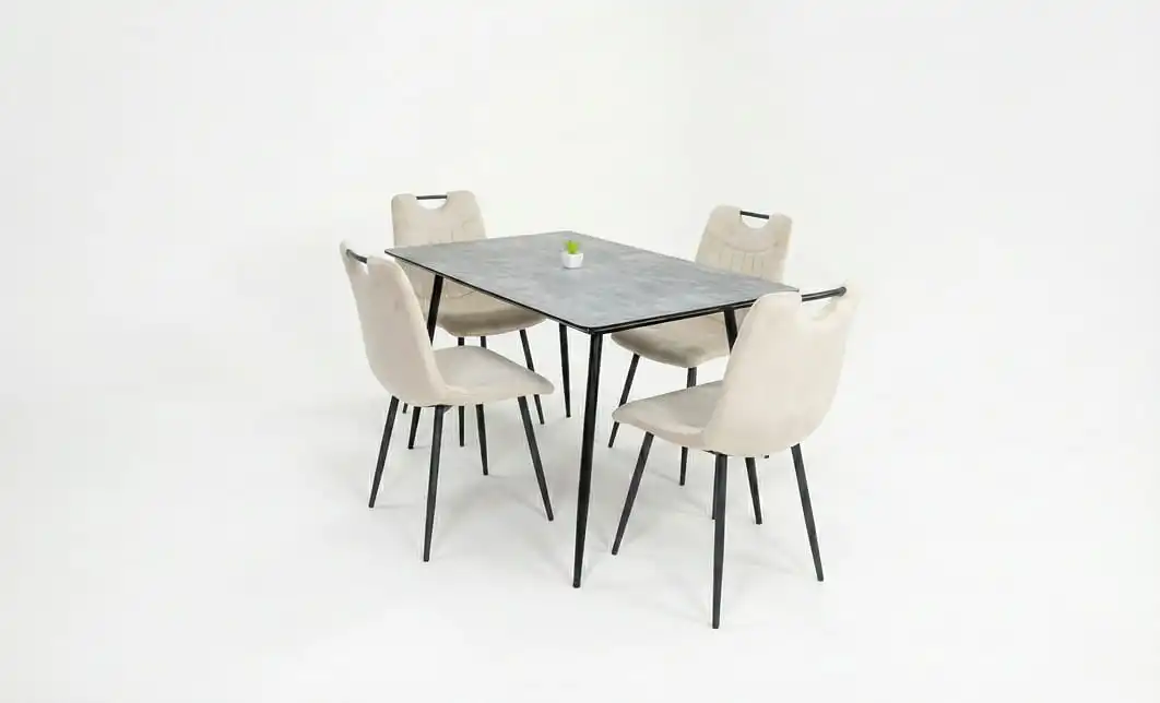 Set Masă Living Extensibilă KJT546 Gri cu 4 Scaune Tapițate KJC0358 Bej 1