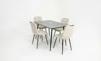 Set Masă Living Extensibilă KJT546 Gri cu 4 Scaune Tapițate KJC0358 Bej 1