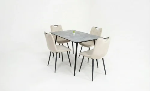 Set Masă Living Extensibilă KJT546 Gri cu 4 Scaune Tapițate KJC0358 Bej