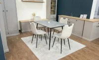 Set Masă Living Extensibilă KJT546 Gri cu 4 Scaune Tapițate KJC0358 Bej