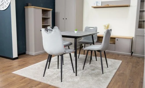 Set Masă Living Extensibilă KJT546 Gri cu 4 Scaune Tapițate KJC0358 Gri