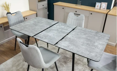 Set Masă Living Extensibilă KJT546 Gri cu 4 Scaune Tapițate KJC0358 Gri