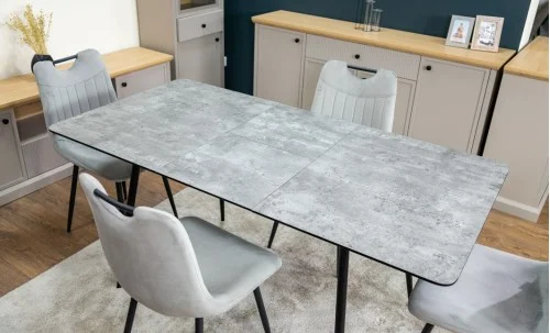 Set Masă Living Extensibilă KJT546 Gri cu 4 Scaune Tapițate KJC0358 Gri