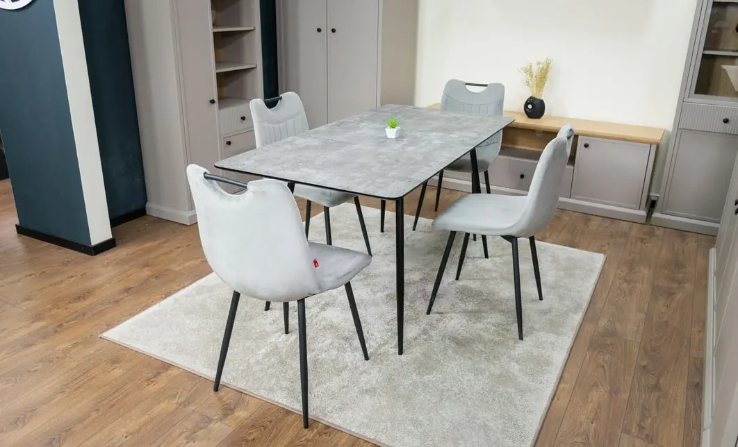 Set Masă Living Extensibilă KJT546 Gri cu 4 Scaune Tapițate KJC0358 Gri 5