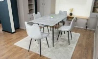 Set Masă Living Extensibilă KJT546 Gri cu 4 Scaune Tapițate KJC0358 Gri 5