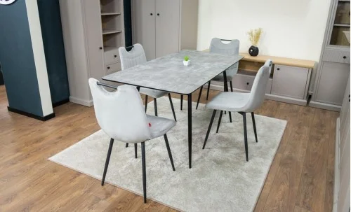 Set Masă Living Extensibilă KJT546 Gri cu 4 Scaune Tapițate KJC0358 Gri
