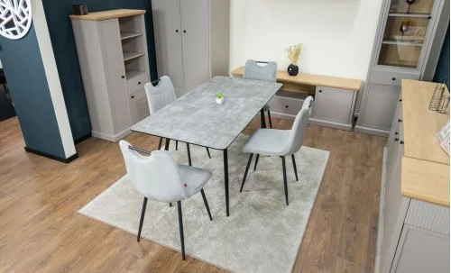 Set Masă Living Extensibilă KJT546 Gri cu 4 Scaune Tapițate KJC0358 Gri