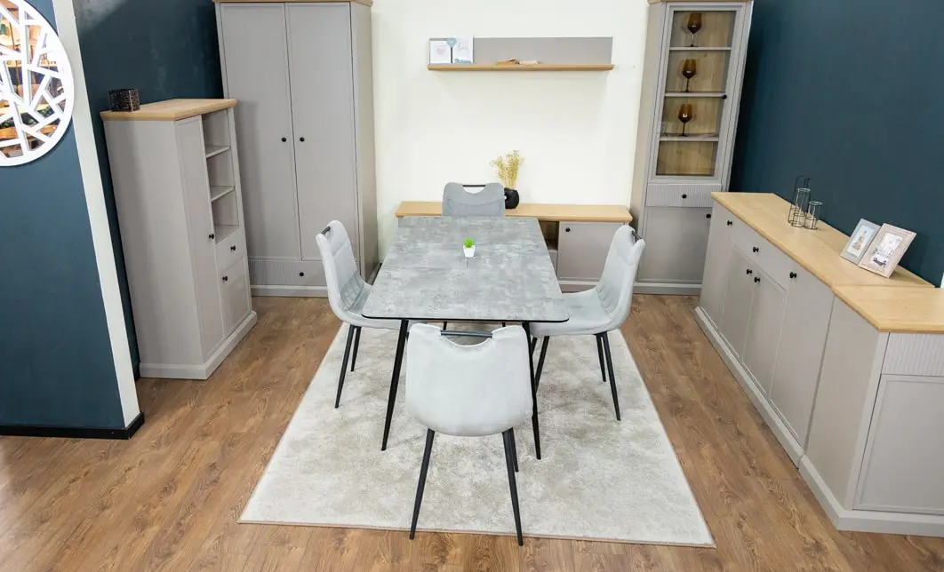Set Masă Living Extensibilă KJT546 Gri cu 4 Scaune Tapițate KJC0358 Gri 8