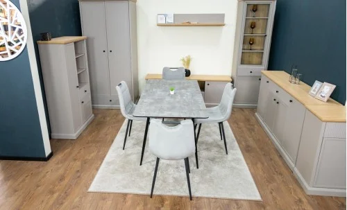 Set Masă Living Extensibilă KJT546 Gri cu 4 Scaune Tapițate KJC0358 Gri