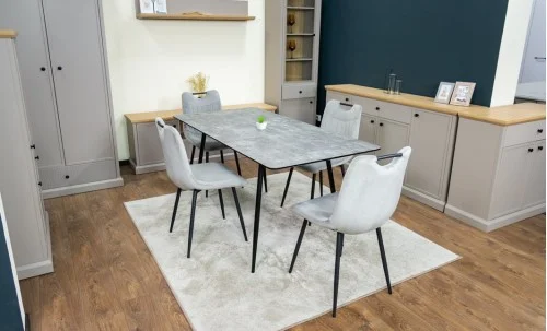 Set Masă Living Extensibilă KJT546 Gri cu 4 Scaune Tapițate KJC0358 Gri