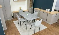 Set Masă Living Extensibilă KJT546 Gri cu 4 Scaune Tapițate KJC0358 Gri