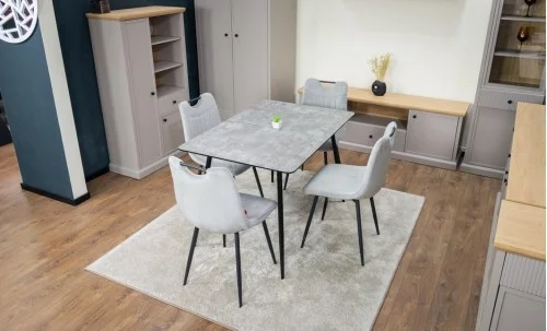 Set Masă Living Extensibilă KJT546 Gri cu 4 Scaune Tapițate KJC0358 Gri