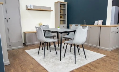 Set Masă Living Extensibilă KJT546 Gri cu 4 Scaune Tapițate KJC0358 Gri