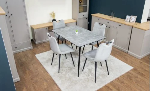 Set Masă Living Extensibilă KJT546 Gri cu 4 Scaune Tapițate KJC0358 Gri