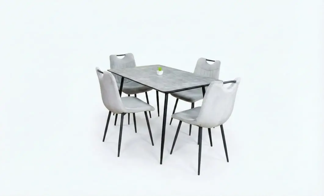 Set Masă Living Extensibilă KJT546 Gri cu 4 Scaune Tapițate KJC0358 Gri 1