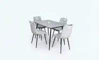 Set Masă Living Extensibilă KJT546 Gri cu 4 Scaune Tapițate KJC0358 Gri 1