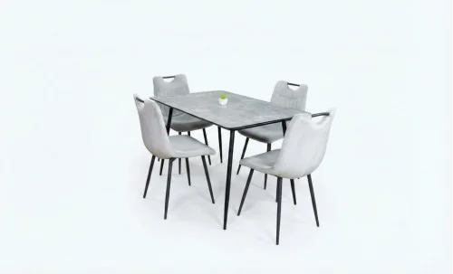 Set Masă Living Extensibilă KJT546 Gri cu 4 Scaune Tapițate KJC0358 Gri