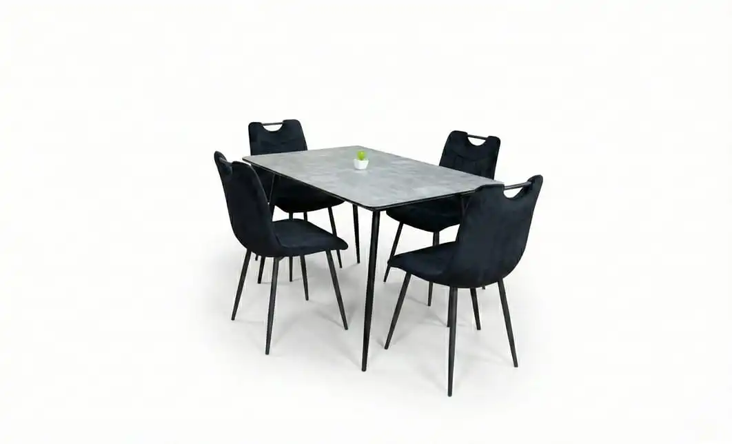 Set Masă Living Extensibilă KJT546 Gri cu 4 Scaune Tapițate KJC0358 Negre 1