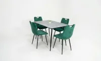 Set Masă Living Extensibilă KJT546 Gri cu 4 Scaune Tapițate KJC0358 Verzi 1
