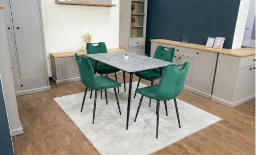 Set Masă Living Extensibilă KJT546 Gri cu 4 Scaune Tapițate KJC0358 Verzi