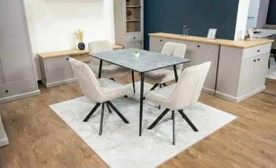 Set Masă Living Extensibilă KJT546 Gri cu 4 Scaune Tapițate KJC356 Bej