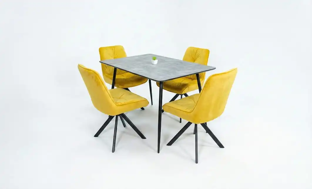 Set Masă Living Extensibilă KJT546 Gri cu 4 Scaune Tapițate KJC356 Galbene 2