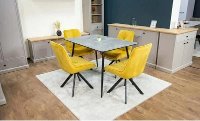 Set Masă Living Extensibilă KJT546 Gri cu 4 Scaune Tapițate KJC356 Galbene
