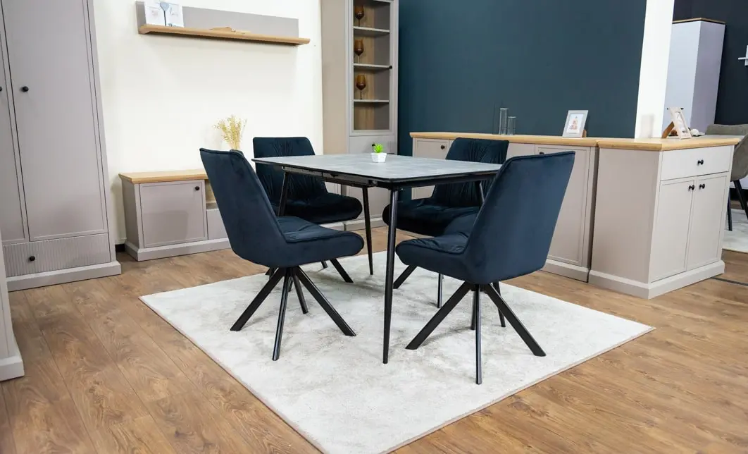 Set Masă Living Extensibilă KJT546 Gri cu 4 Scaune Tapițate KJC356 Negre 9