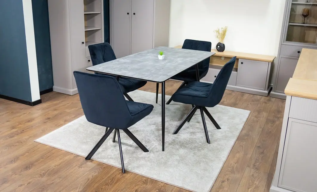 Set Masă Living Extensibilă KJT546 Gri cu 4 Scaune Tapițate KJC356 Negre 6