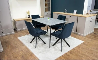 Set Masă Living Extensibilă KJT546 Gri cu 4 Scaune Tapițate KJC356 Negre