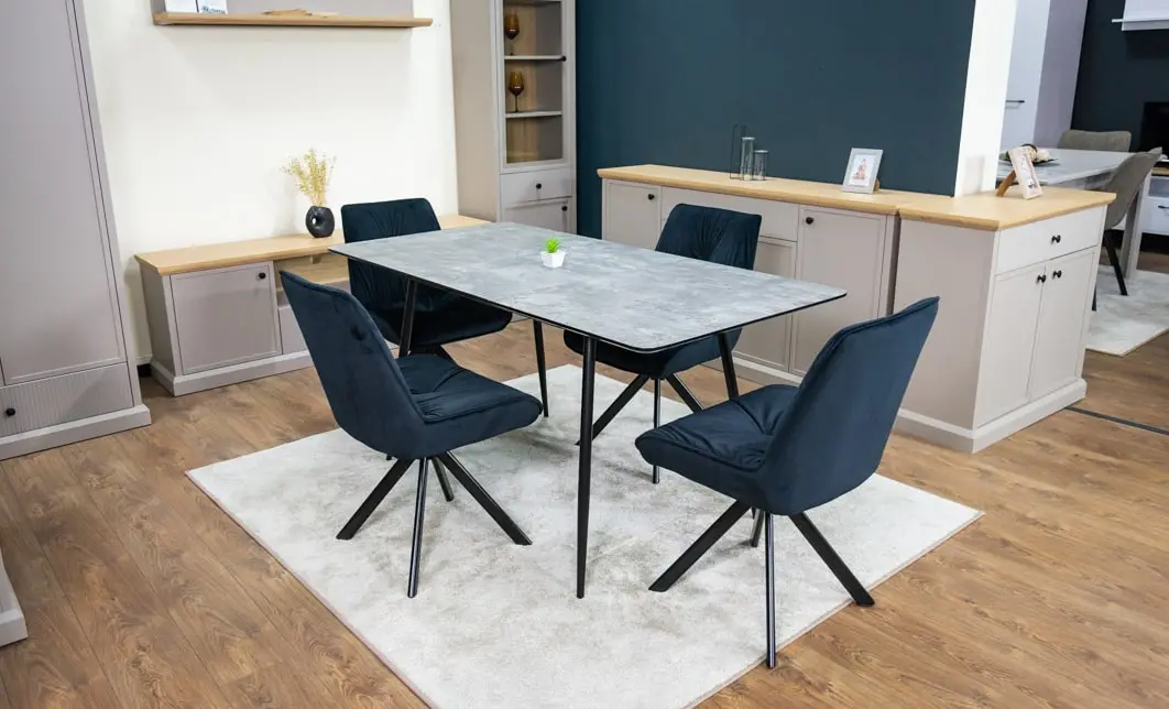 Set Masă Living Extensibilă KJT546 Gri cu 4 Scaune Tapițate KJC356 Negre 3