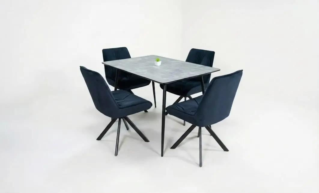 Set Masă Living Extensibilă KJT546 Gri cu 4 Scaune Tapițate KJC356 Negre 2