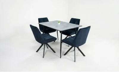 Set Masă Living Extensibilă KJT546 Gri cu 4 Scaune Tapițate KJC356 Negre