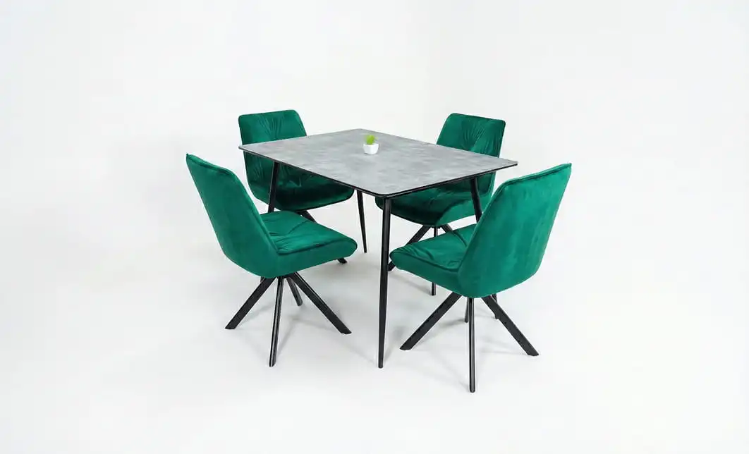 Set Masă Living Extensibilă KJT546 Gri cu 4 Scaune Tapițate KJC356 Verzi 2