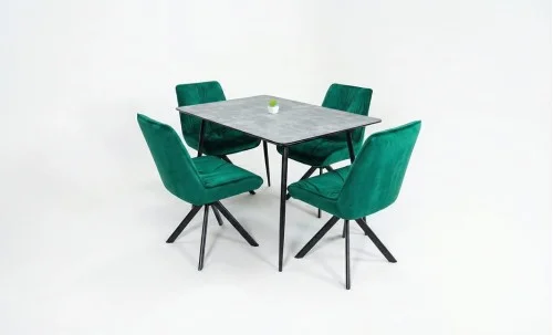 Set Masă Living Extensibilă KJT546 Gri cu 4 Scaune Tapițate KJC356 Verzi