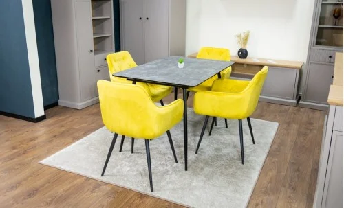 Set Masă Living Extensibilă KJT546 Gri cu 4 Scaune Tapițate KJC38 Galbene