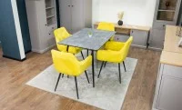 Set Masă Living Extensibilă KJT546 Gri cu 4 Scaune Tapițate KJC38 Galbene 5