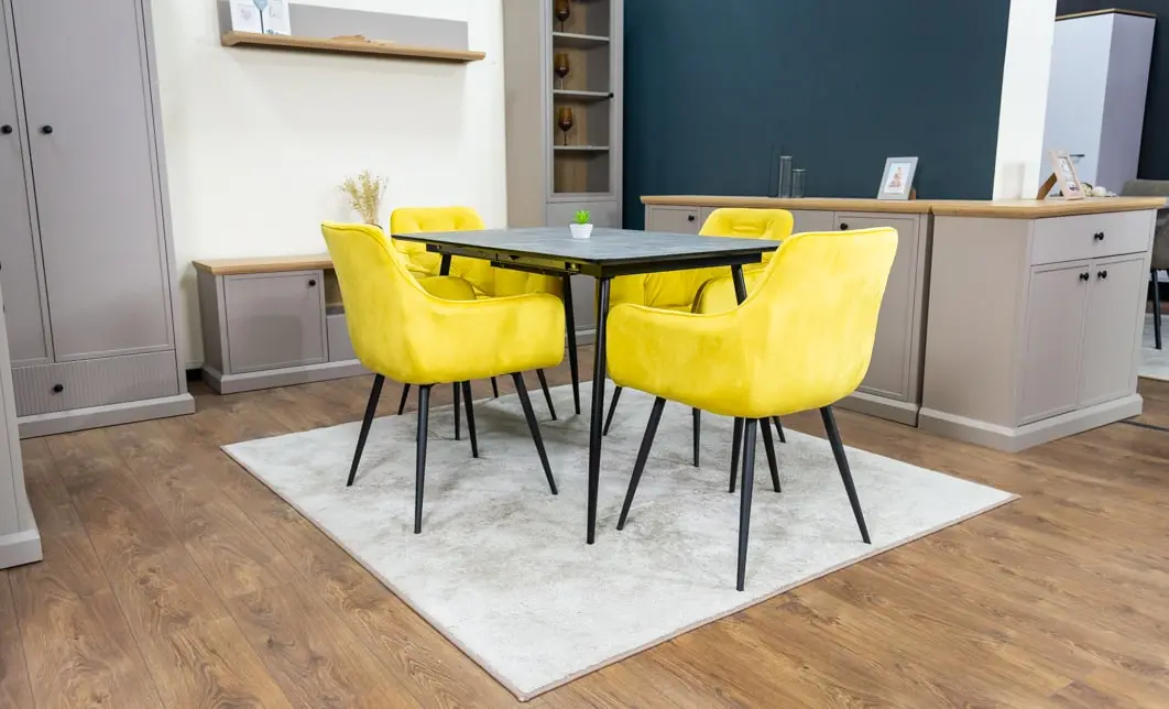 Set Masă Living Extensibilă KJT546 Gri cu 4 Scaune Tapițate KJC38 Galbene 8
