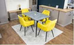 Set Masă Living Extensibilă KJT546 Gri cu 4 Scaune Tapițate KJC38 Galbene